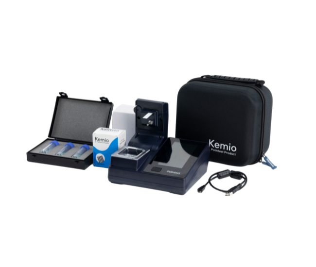 Technician using Kemio and Lumiso Expert devices from Palintest to monitor ammonia, nitrate, and phosphate levels in environmental water
